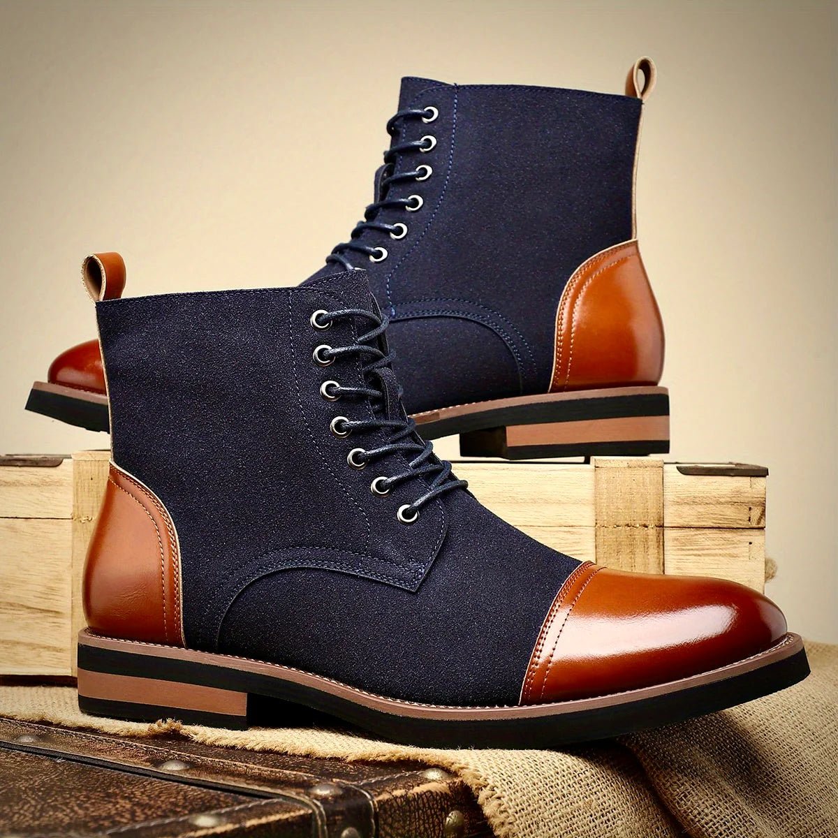 Black Leather Oxford Boots with Cushioned Insole and Closed-Lacing Design – Elegant Mens Footwear 0